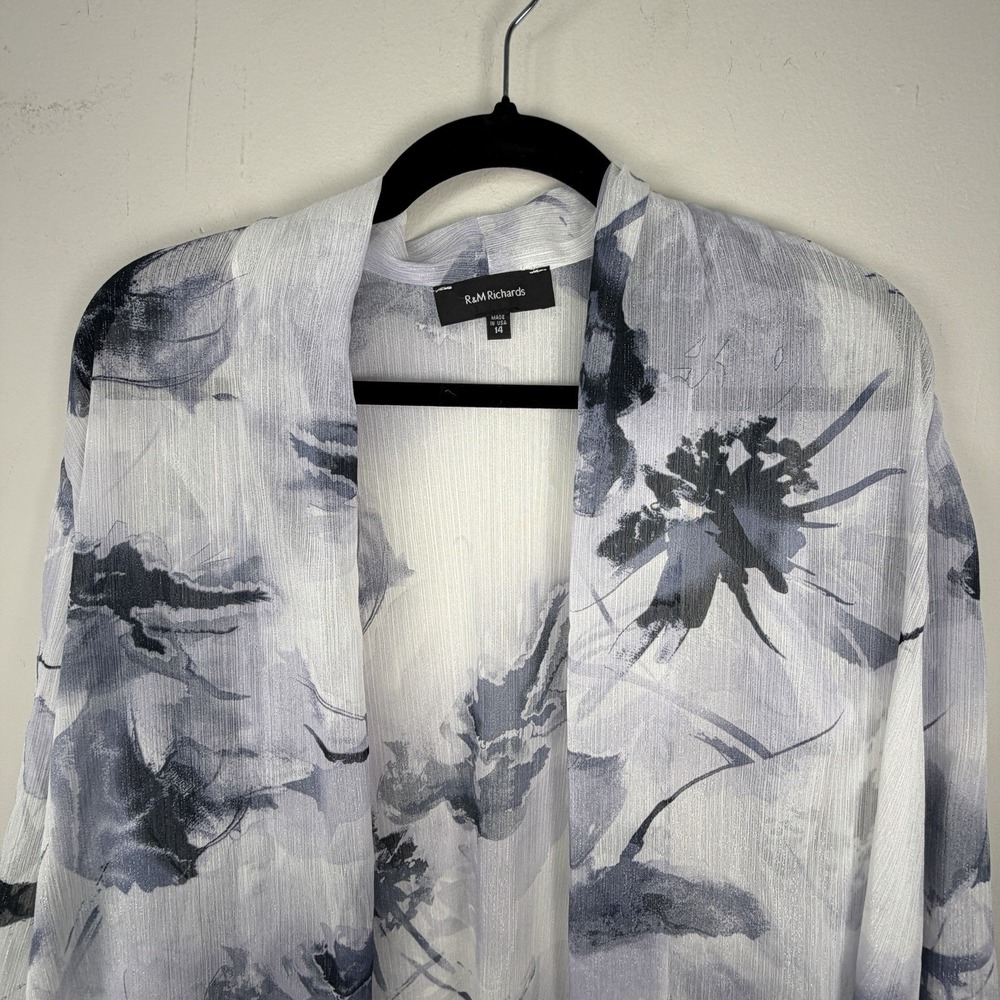 R&M Richards‎ Size 14 Open Front Cardigan Sheer Sleeves Evening Women Floral - Picture 2 of 11